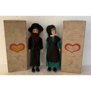 Lancaster Country Amish Husband & Wife Dolls Pair in Original Boxes VINTAGE